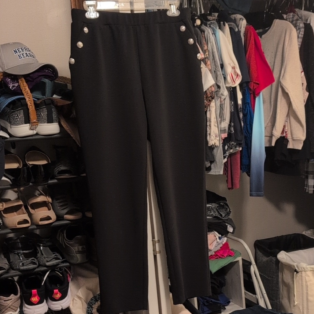 Emily Daniels Black Women's Pants with Button Detail